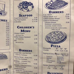 Otter creek menu seafood children's dinners pizza deserts