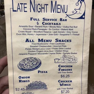 Late night otter creek tavern menu