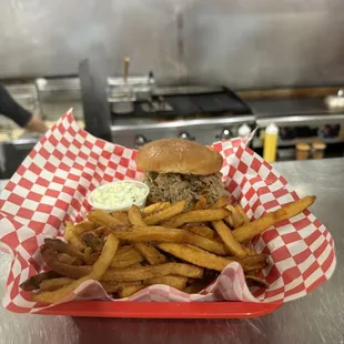 Our chopped bbq sandwich with hand cut fries