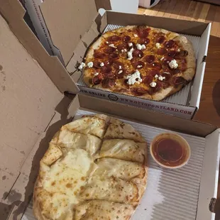 Breadsticks and Hot Honey Pepperoni Pizza
