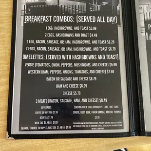 a menu for breakfast combos served all day