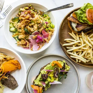 three plates of food