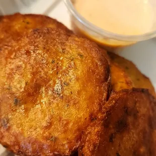 Maaqouda with harissa-tomato dipping sauxe