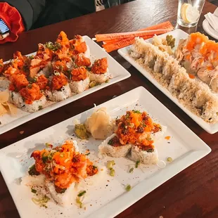 Spicy Tuna roll, Crunchy roll and Volcano Roll
