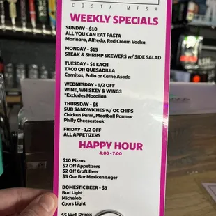 Happy Hour Menu!