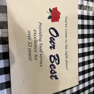 a menu for a restaurant