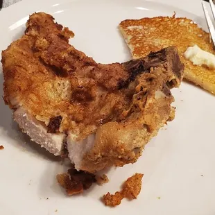 Fried pork chop and corn cakes