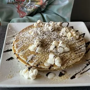 Kids pancakes with s'mores topping