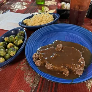 Meatloaf, mac &amp; cheese brussels sprouts