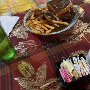Meatloaf sandwich, and fries