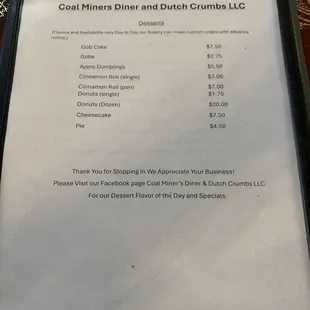 The name of the business and some desserts