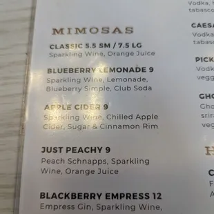 the menu for the day&apos;s drink