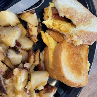 Breakfast sandwich with home fries