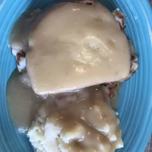 Hot turkey sandwich with mashed potatoes and gravy.