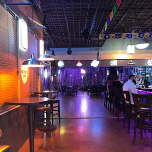 The different areas in the restaurant/sports bar area