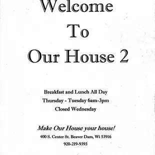 a black and white poster with the words welcome to our house 2