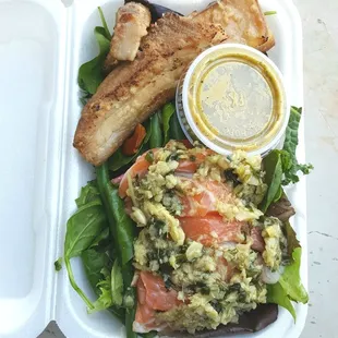 Salmon Sashimi &amp; 36 hrs. Roast Pork Belly over Brown Rice Salad from Oryzaya.  You gotta check these guys out, food is fresh and awesome!