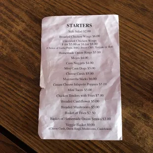 a menu on a table