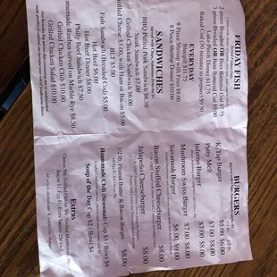 a menu on a table