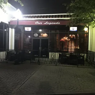 Outside seating with an awning for shade