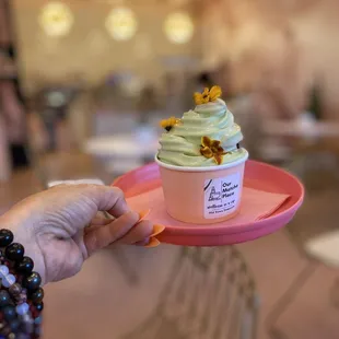 Matcha soft serve ice cream