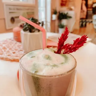Dragon fruit matcha latte