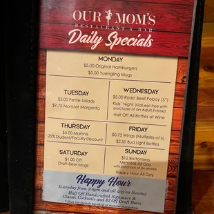 Daily drink specials.