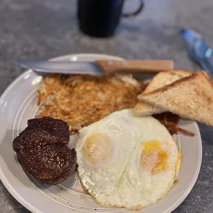 4oz. Filet &amp; Eggs. Hash-brown Crispy and Eggs over medium.