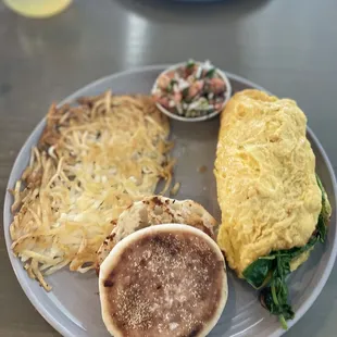Build your own omelette with hash brown and a side of pico de gallo