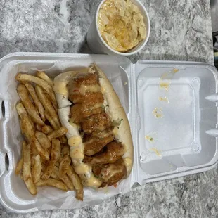 Shrimp Po Boy and a side of Mac and cheese