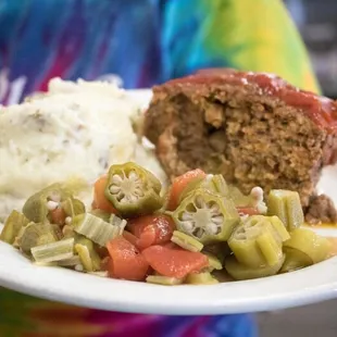 Nice serving of our Homemade Meatloaf, all day Tuesday