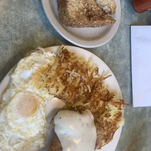 Chicken Fried Chicken and Eggs with Wheat Toast