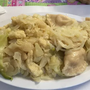 Pierogies (HOMEMADE!) and gnocchi with cabbage (haluski!) SO GOOD!!