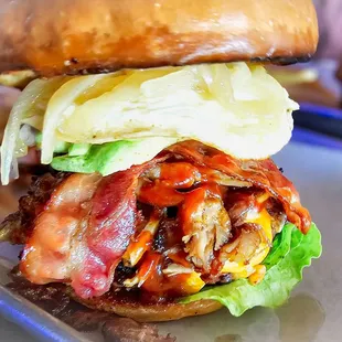 Cheeseburger loaded with extra toppings. Burger Thursday deal