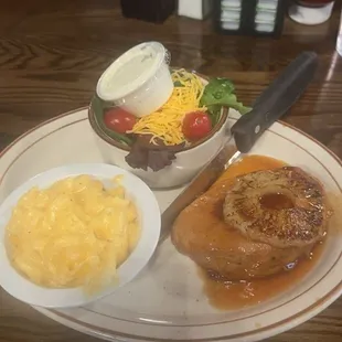 Friday Special - Pork Ribeye Steak - Mac and Cheese and a Side Salad
