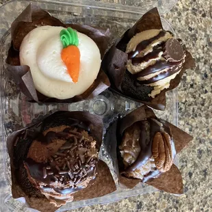 a chocolate cupcake with a carrot on top