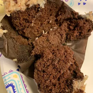 Inside of the German chocolate cupcake