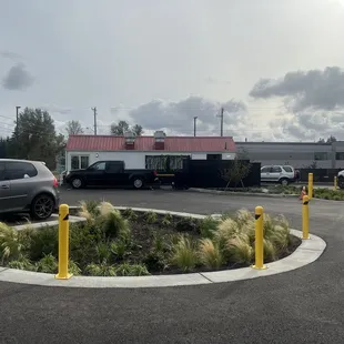 a parking lot with cars