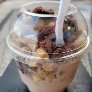 Chocolate custard mixer with brownies and cookie dough