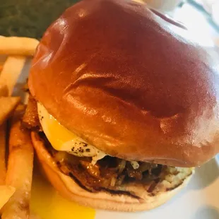 Breakfast burger. Egg cooked to perfection.