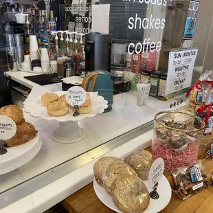 a variety of pastries on display