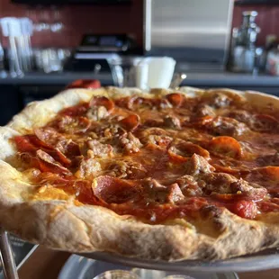 Pepperoni and sausage pizza