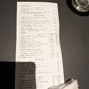 Drinks menu. Aperol Spritz was good, 3.5 stars. Fri night 2024-12-20