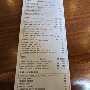 Drink menu July 2024