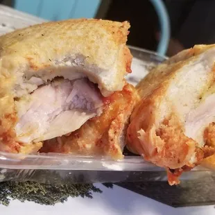 Raw chicken!! Parmesan sandwich