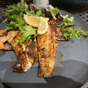 Blackened platter round 2: trigger fish and shrimp (can't see the shrimp very well in this photo).  Both were amazing!!