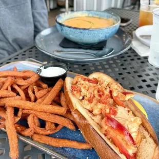 Lobster roll, sweet potato fries with a side of marshmallow fluff!