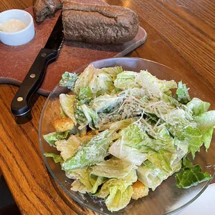 Caesar salad and bread