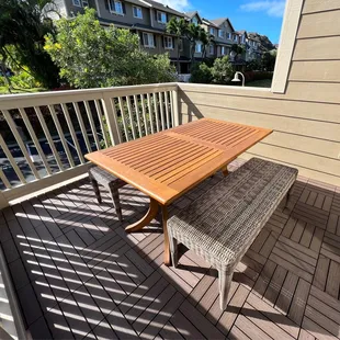 5&apos; Teak Table Top (After teak protector Honey color) Bangkok Teak Stand  2 woven benches