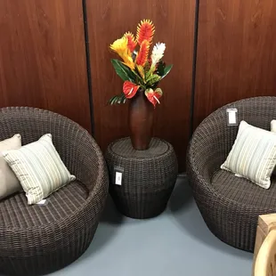 Relax in style! Featuring Sherena Club Chairs and Sherena Round Side Table